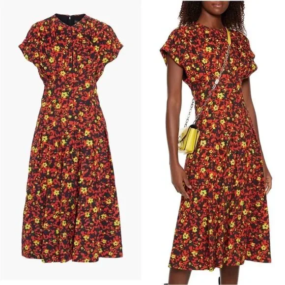 PROENZA SCHOULER- Pintucked-waist Pleated Floral-print Midi Crepe 4 NWT $1806